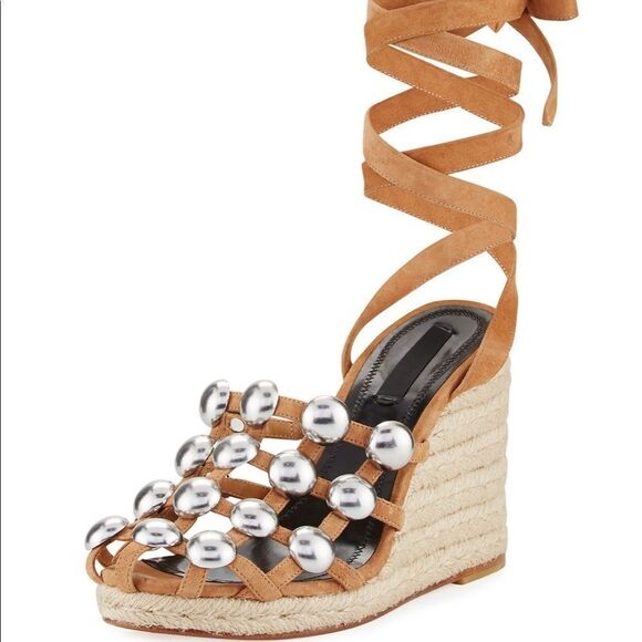 MOVING SALE EVERYTHING MUS GO - Alexander Wang Taylor Suede Wrap Wedge Sandal - Picture 1 of 12